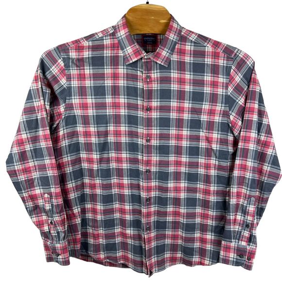 Untuckit‎ Mens Jadot Gray Pink Plaid Cotton Long Sleeve Button Up Shirt XL - Picture 2 of 5